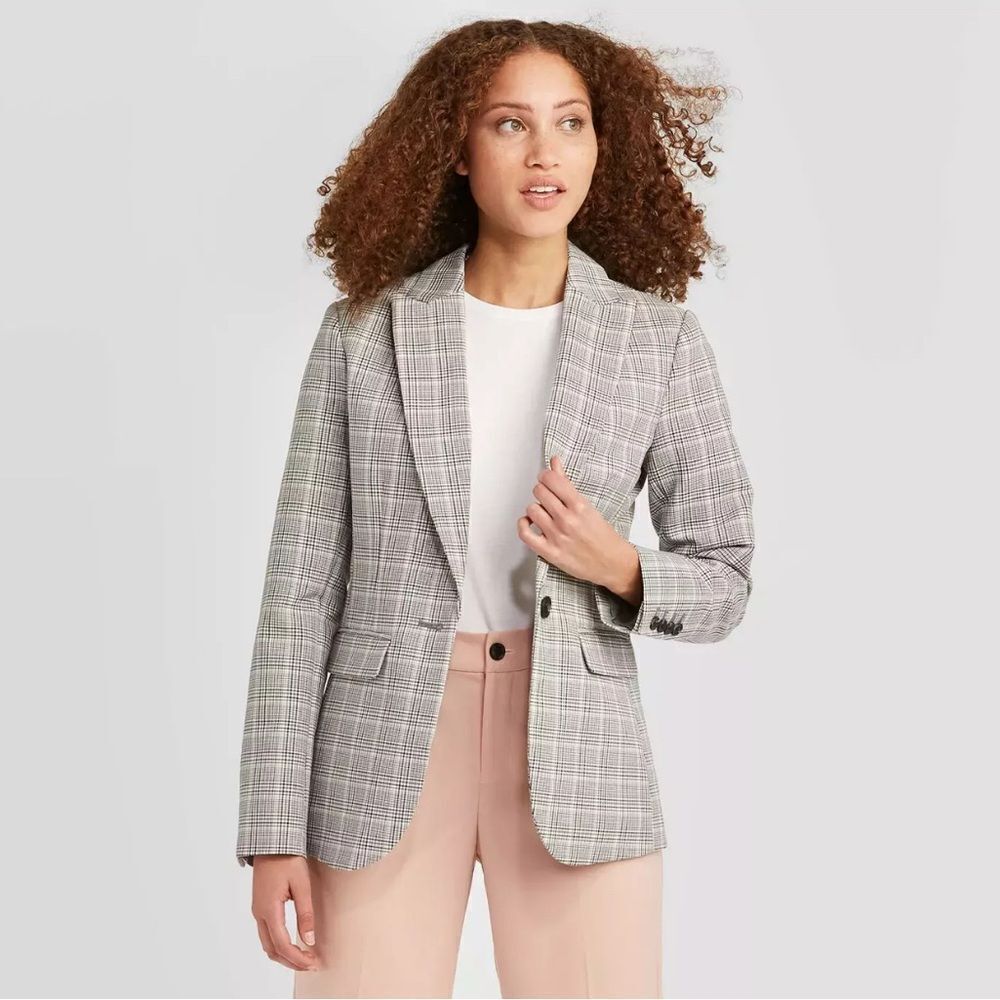Plaid Long Sleeve Blazer - A New Day - Gray -size 12